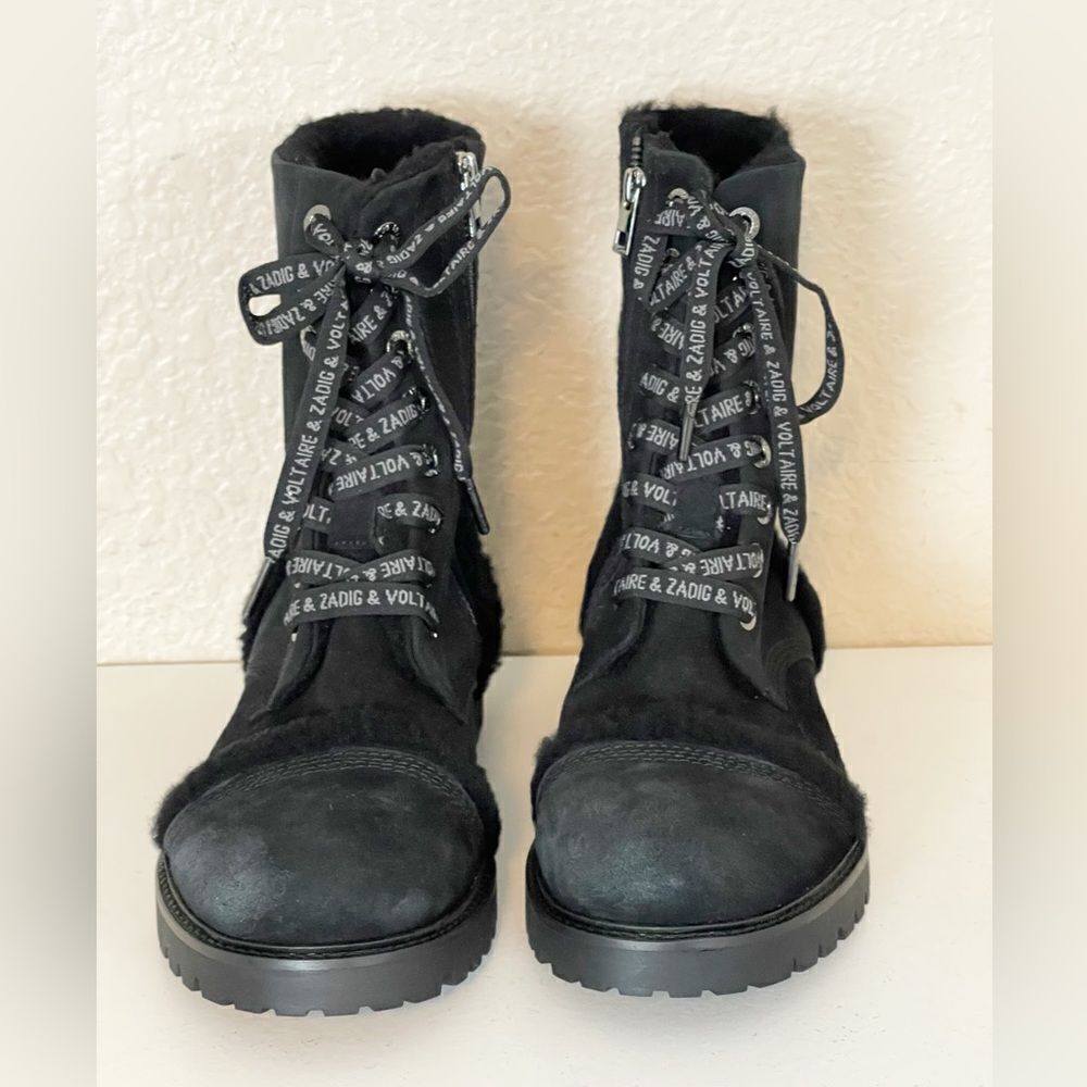 Zadig & Voltaire boots Joe black suede shearling combat boots new with box 40/9 - Picture 9 of 17